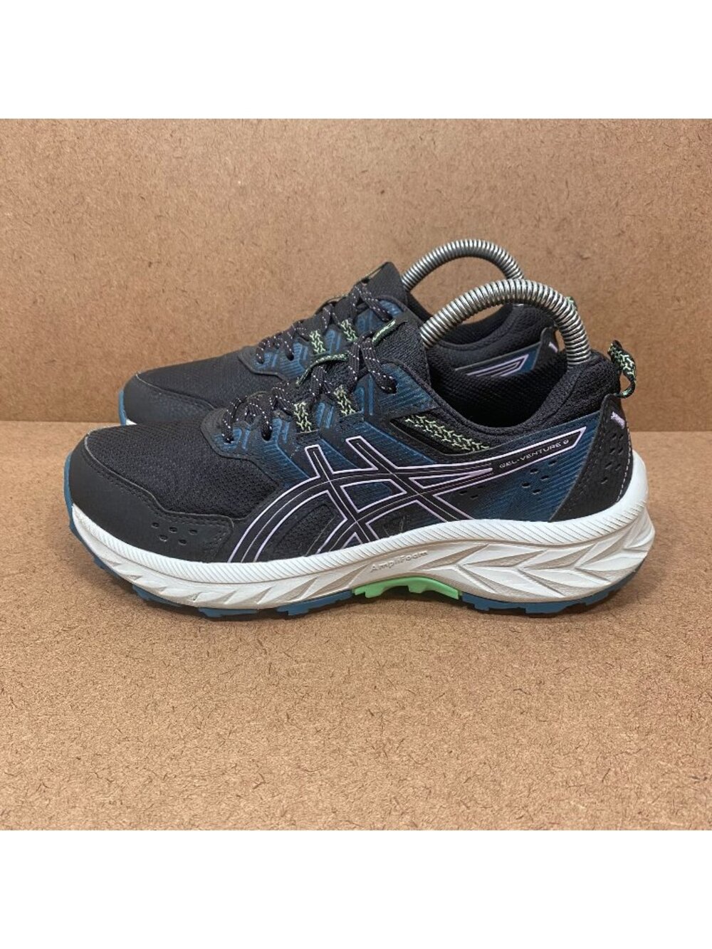 Asics Gel-Venture 9 Womens Trail Running Shoes Black Blue SZ 7 Athletic Footwear